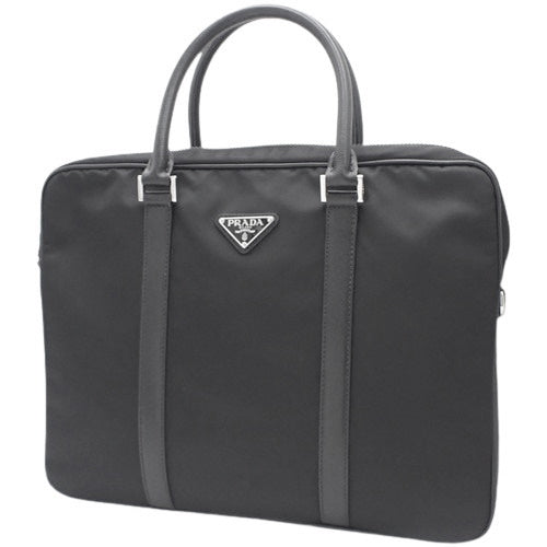Triangle logo plate briefcase, nylon and saffiano leather, TESSUTO+SAFFIANO NERO (black), 2VE871, handbag, commuter bag, document case.
