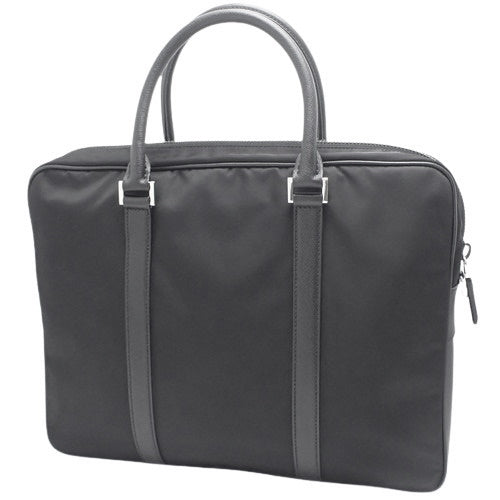 Triangle logo plate briefcase, nylon and saffiano leather, TESSUTO+SAFFIANO NERO (black), 2VE871, handbag, commuter bag, document case.