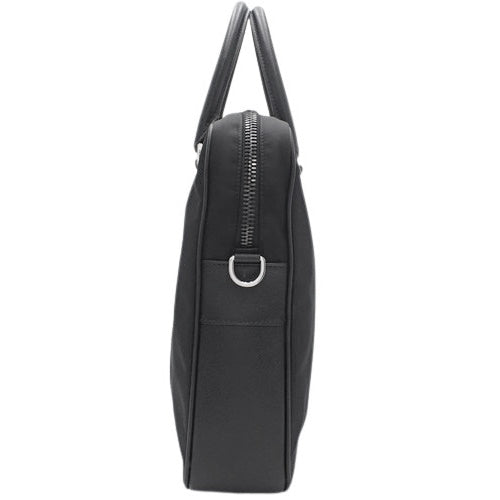 Triangle logo plate briefcase, nylon and saffiano leather, TESSUTO+SAFFIANO NERO (black), 2VE871, handbag, commuter bag, document case.