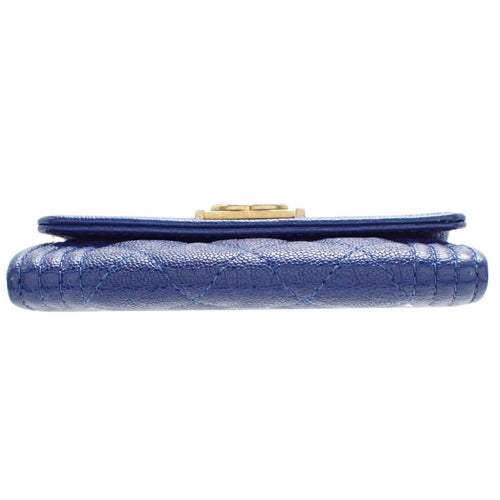 Boy Chanel Coco Mark Card Holder, Caviar Skin, Blue, A80603, Business Card Holder, Pass Case, ID Holder