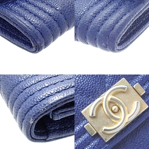 Boy Chanel Coco Mark Card Holder, Caviar Skin, Blue, A80603, Business Card Holder, Pass Case, ID Holder