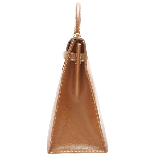 Kelly 35 (Exterior Stitched) Rissé, Palladium Hardware, Noisette, Silver Hardware, □G Stamp