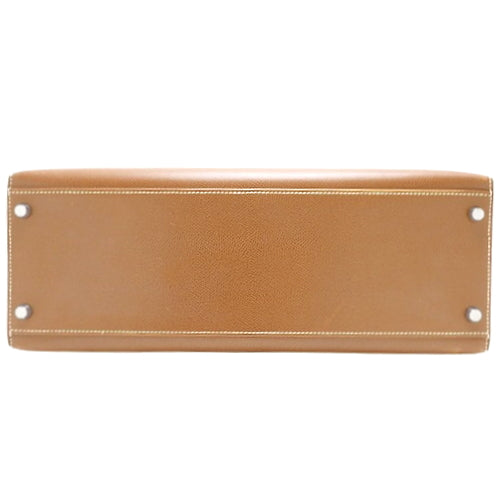 Kelly 35 (Exterior Stitched) Rissé, Palladium Hardware, Noisette, Silver Hardware, □G Stamp