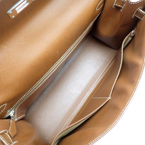 Kelly 35 (Exterior Stitched) Rissé, Palladium Hardware, Noisette, Silver Hardware, □G Stamp