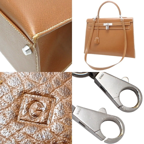 Kelly 35 (Exterior Stitched) Rissé, Palladium Hardware, Noisette, Silver Hardware, □G Stamp
