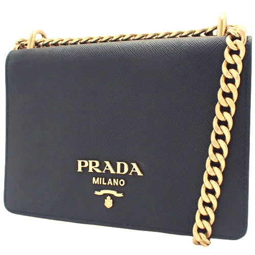 Chain shoulder bag, saffiano leather, calfskin, SAFFIANO+SOFT CALF NERO (black), 1BD133, shoulder bag, crossbody bag.