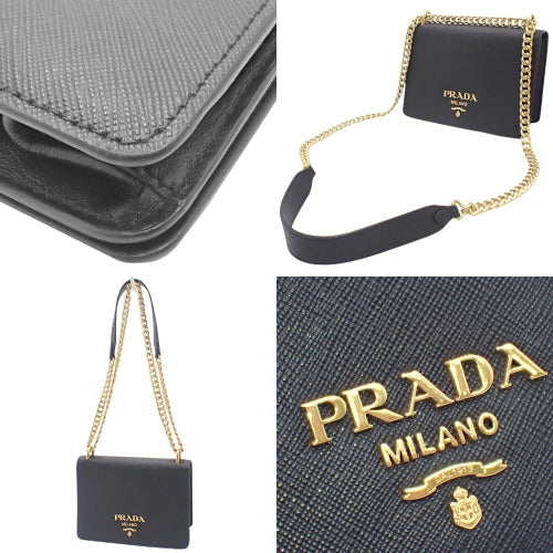 Chain shoulder bag, saffiano leather, calfskin, SAFFIANO+SOFT CALF NERO (black), 1BD133, shoulder bag, crossbody bag.