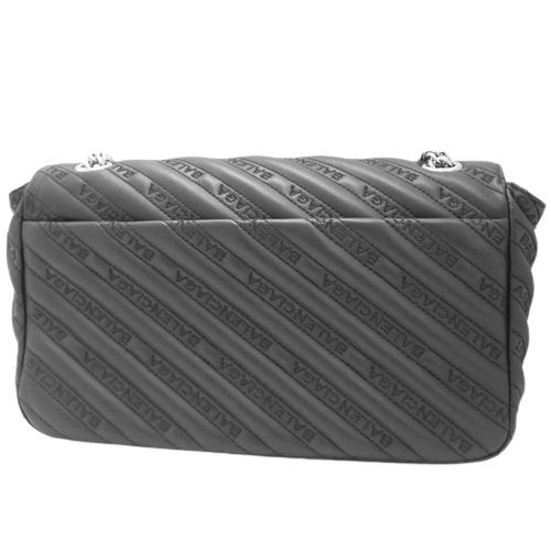 BB Round Chain Shoulder Bag, Calfskin, Black, 501684, Shoulder Bag, Crossbody Bag, Logo Embroidery