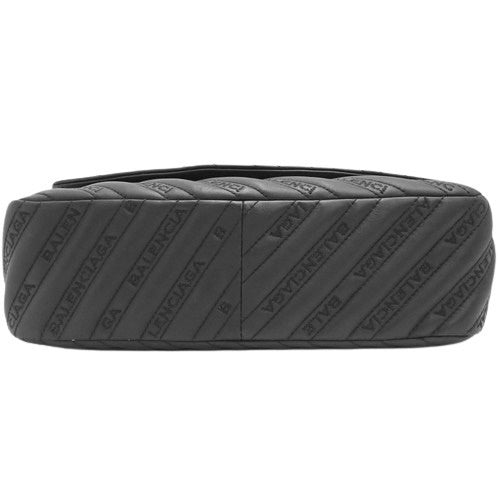 BB Round Chain Shoulder Bag, Calfskin, Black, 501684, Shoulder Bag, Crossbody Bag, Logo Embroidery