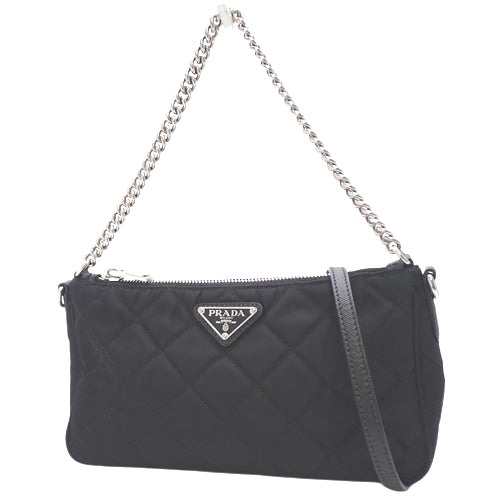 Quilted 2-way shoulder bag, nylon, TESSUTO IMPUNTU NERO (black), 1BH026 2AS3 F0002, chain bag, shoulder bag, crossbody bag.
