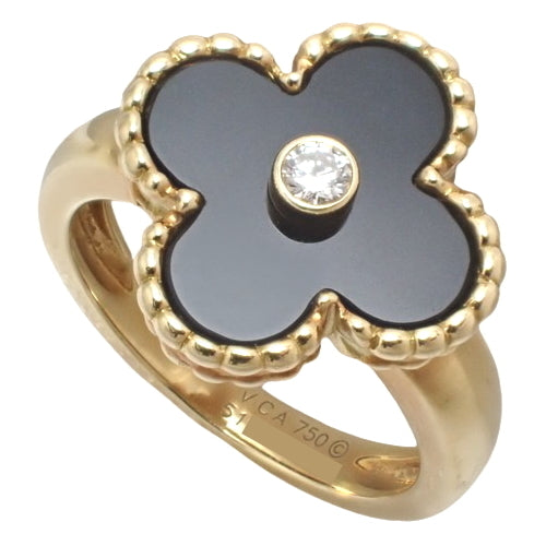 Vintage Alhambra Ring, Diamond/Onyx, Yellow Gold (K18YG), Accessory, Jewelry, Diamond, Onyx