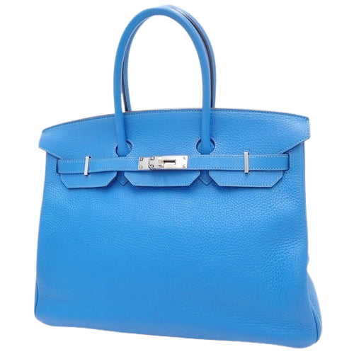 Birkin 35, Togo leather, palladium hardware, Bleu Hydra (blue) with silver hardware, □P stamp.