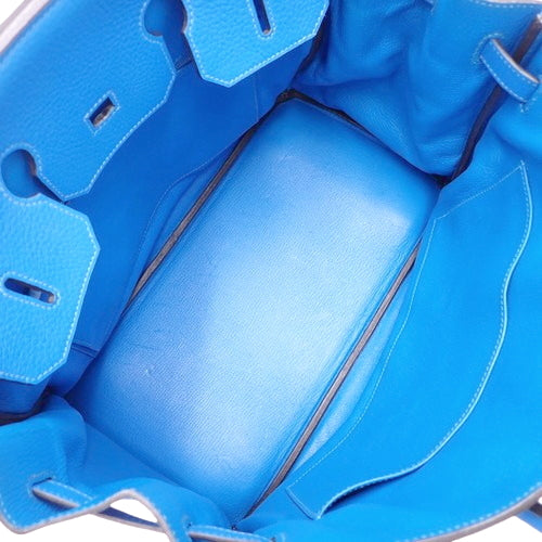 Birkin 35, Togo leather, palladium hardware, Bleu Hydra (blue) with silver hardware, □P stamp.