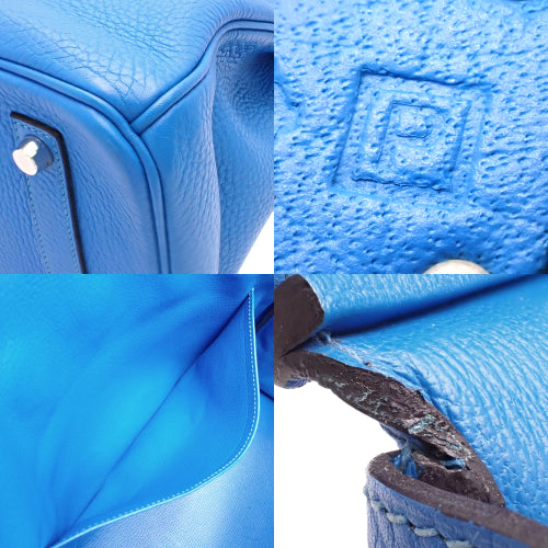 Birkin 35, Togo leather, palladium hardware, Bleu Hydra (blue) with silver hardware, □P stamp.