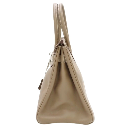 Birkin 30, Vaut Suif Swift leather, palladium hardware, Etoupe/Etoupe (color), silver hardware, □J stamp.