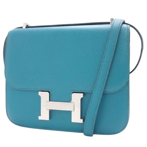 Constance Mini 3, Epsom calfskin, palladium hardware, Bleu Émail (Blue Enamel), silver hardware, T stamp.