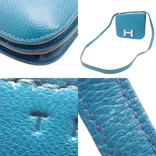 Constance Mini 3, Epsom calfskin, palladium hardware, Bleu Émail (Blue Enamel), silver hardware, T stamp.