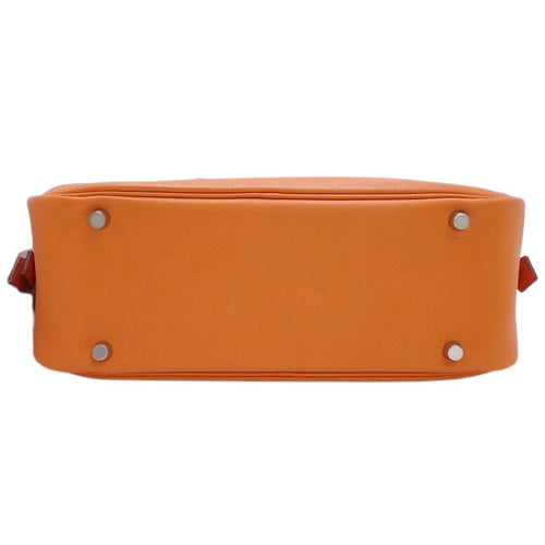 Plume 28, Epsom calfskin, palladium hardware, orange, silver hardware, □J stamp.