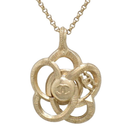 Camellia Rhinestone Pendant, Metal (GP), Fake Pearl, Accessory, Jewelry, Flower