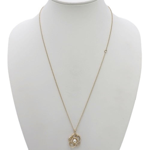 Camellia Rhinestone Pendant, Metal (GP), Fake Pearl, Accessory, Jewelry, Flower