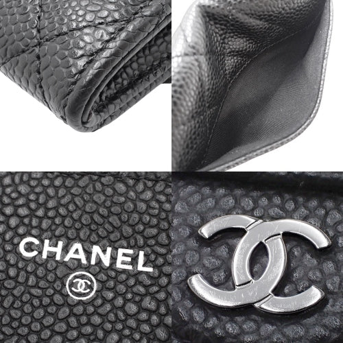 Matelasse Coco Mark Card Case, Caviar Skin, Black, AP0214, Coin Case, Card Holder, Business Card Holder, Wallet