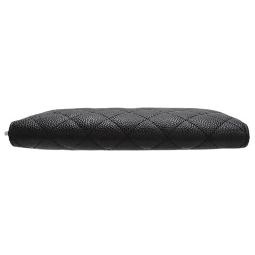 Matelasse Coco Mark Classic Long Wallet, Caviar Skin, Black, A50097, Round Zipper