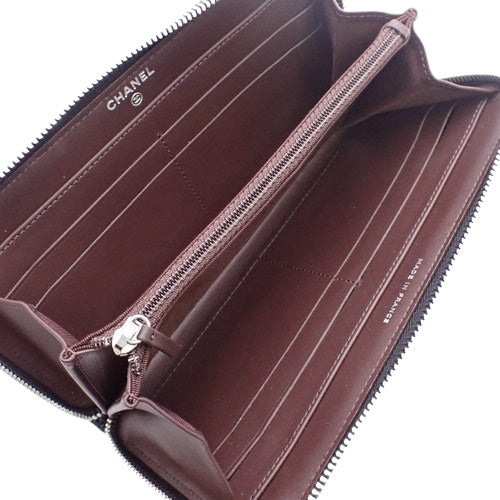 Matelasse Coco Mark Classic Long Wallet, Caviar Skin, Black, A50097, Round Zipper