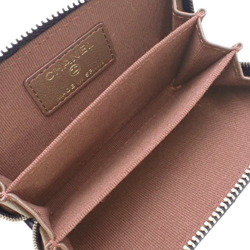 Matelasse Coco Mark Zip Coin Purse, Lambskin, Black, Round Zipper Mini Wallet
