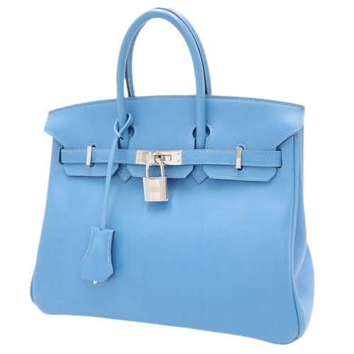 Birkin 25, Voile Swift leather, palladium hardware, Bleu Paradis (blue paradise) color, silver hardware, T stamp.