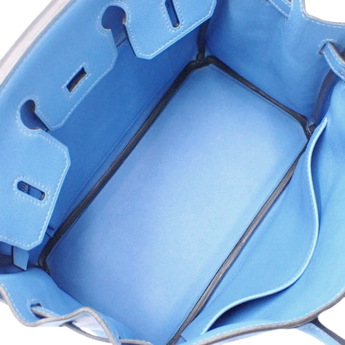 Birkin 25, Voile Swift leather, palladium hardware, Bleu Paradis (blue paradise) color, silver hardware, T stamp.