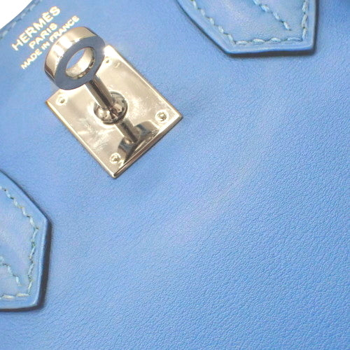 Birkin 25, Voile Swift leather, palladium hardware, Bleu Paradis (blue paradise) color, silver hardware, T stamp.