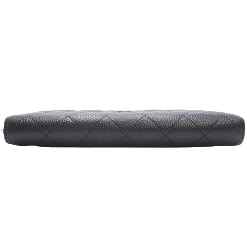 Matelasse Coco Mark Round-Zip Long Wallet, Matte Caviar Skin, Black, AP0242, Zip-Around