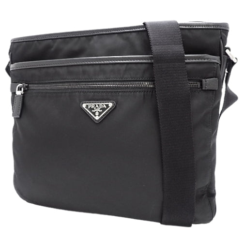 Triangle logo crossbody bag, nylon, TESSUTO+SAFFI NERO VA953M, shoulder bag, diagonal bag.