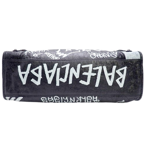 Graffiti Classic City Leather Tote Bag, Black and White, 505550