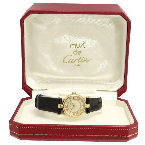 Mini Vendôme YG Yellow Gold/Leather Quartz White