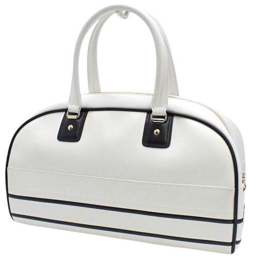 VIBE Medium Bowling Bag, Calfskin, White/Black, M6202OOBR_M879, Shoulder Bag, 2-Way, Boston Bag.