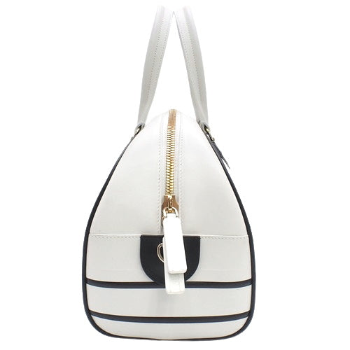 VIBE Medium Bowling Bag, Calfskin, White/Black, M6202OOBR_M879, Shoulder Bag, 2-Way, Boston Bag.