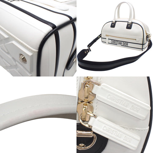 VIBE Medium Bowling Bag, Calfskin, White/Black, M6202OOBR_M879, Shoulder Bag, 2-Way, Boston Bag.