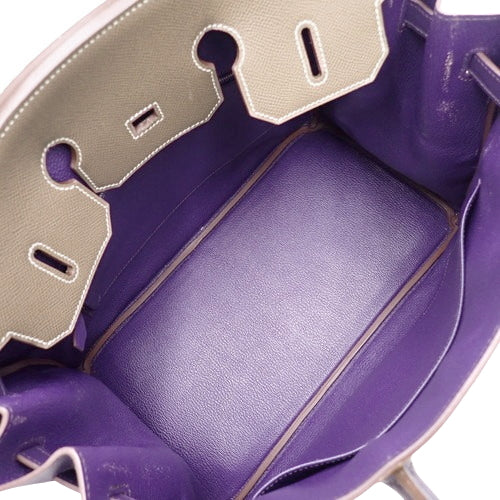 バーキン 35 トリコロール ヴォーエプソン パラジウム金具 ライム ウルトラバイオレット エトープ/エトゥープ シルバー金具 □O刻印