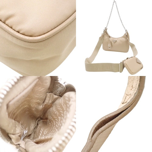 Re-Edition 2005 Re-Nylon バッグ 2WAY 肩掛け 斜め掛け ナイロン サフィアーノレザー サンドベージュ 1BH204_R064_F0F24_V_V9L(2024年9月現在現行品)