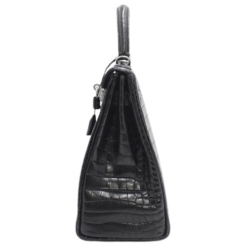 Kelly 32 (inner-stitched) Porosus matte crocodile, palladium hardware, black, matte silver hardware, □E stamp.