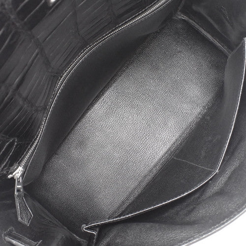 Kelly 32 (inner-stitched) Porosus matte crocodile, palladium hardware, black, matte silver hardware, □E stamp.