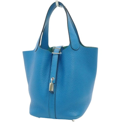 Picotin Lock PM, Toron Clemence leather, palladium hardware, Bleu Zanzibar (blue Zanzibar), silver hardware, X stamp.