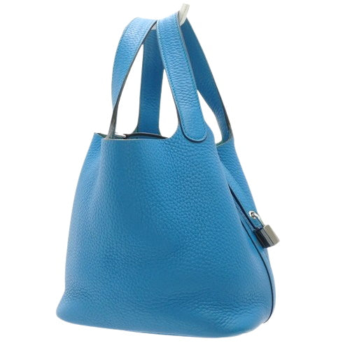 Picotin Lock PM, Toron Clemence leather, palladium hardware, Bleu Zanzibar (blue Zanzibar), silver hardware, X stamp.