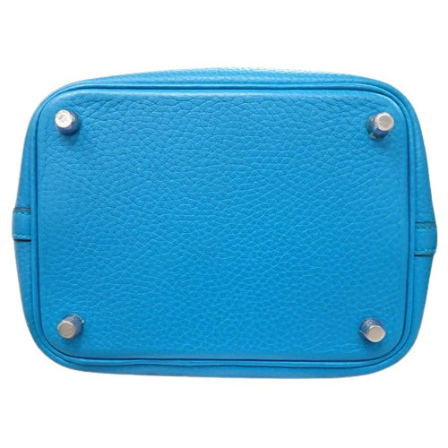 Picotin Lock PM, Toron Clemence leather, palladium hardware, Bleu Zanzibar (blue Zanzibar), silver hardware, X stamp.