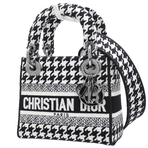 Canage Lady D-Lite Mini Bag, Canvas, Black & White Check Pattern, 2-Way Shoulder Bag (Shoulder & Crossbody)