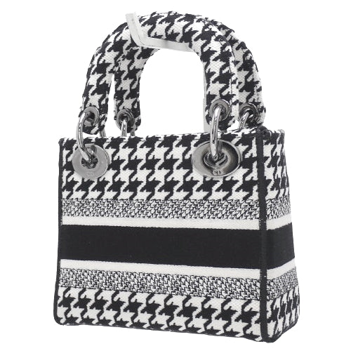 Canage Lady D-Lite Mini Bag, Canvas, Black & White Check Pattern, 2-Way Shoulder Bag (Shoulder & Crossbody)