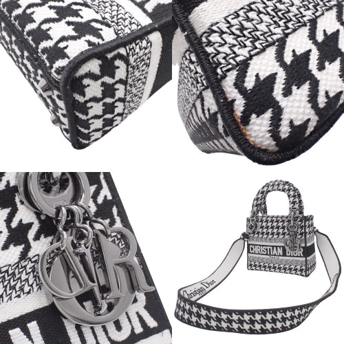 Canage Lady D-Lite Mini Bag, Canvas, Black & White Check Pattern, 2-Way Shoulder Bag (Shoulder & Crossbody)