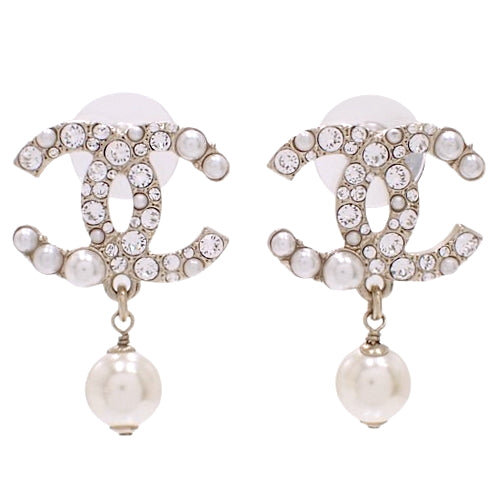 Coco Mark Earrings, Metal (GP), Faux Pearl, Rhinestone, Accessories, Jewelry