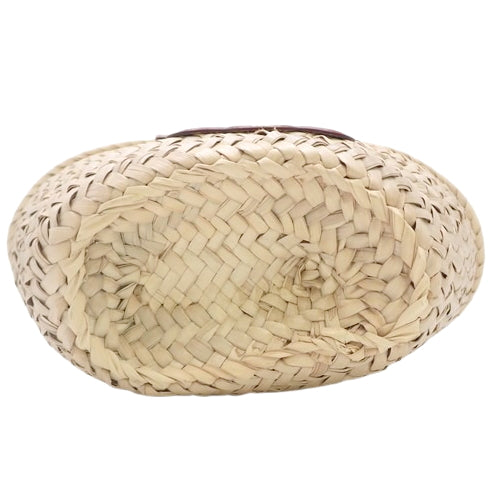 Triomphe Panier Mini Basket in Raffia and Leather, Bordeaux and Beige.  A woven basket bag, suitable for shoulder or hand carrying.